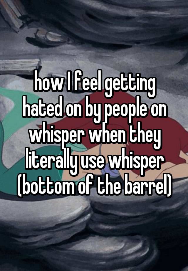 how I feel getting hated on by people on whisper when they literally use whisper (bottom of the barrel)