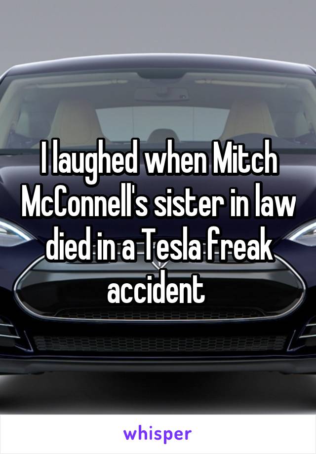 I laughed when Mitch McConnell's sister in law died in a Tesla freak accident 