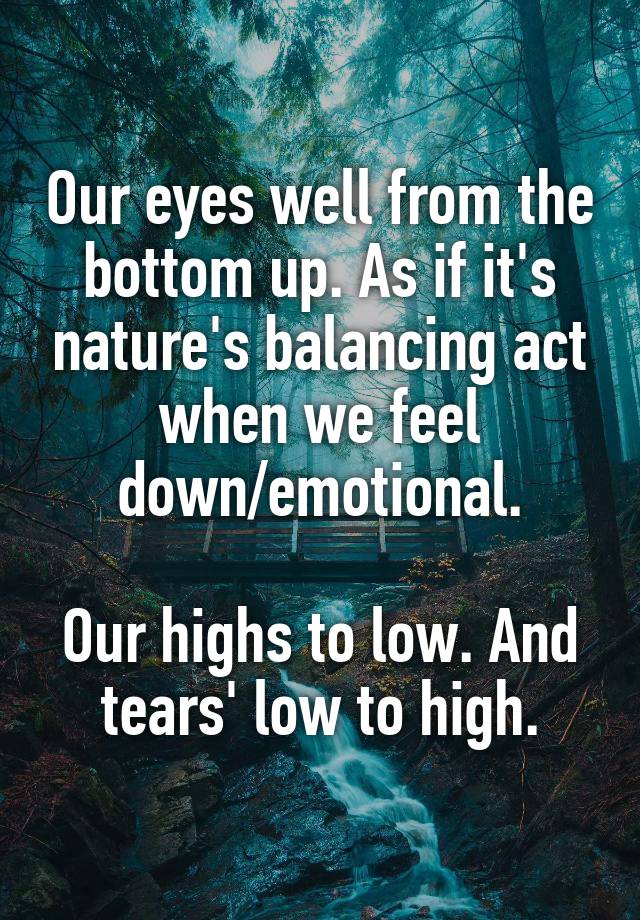 Our eyes well from the bottom up. As if it's nature's balancing act when we feel down/emotional.

Our highs to low. And tears' low to high.