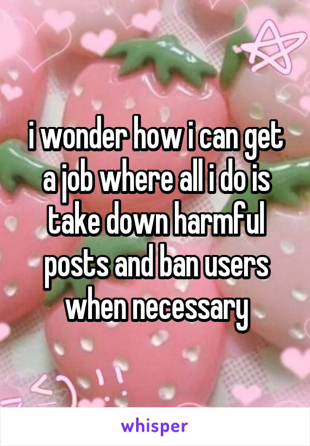 i wonder how i can get a job where all i do is take down harmful posts and ban users when necessary