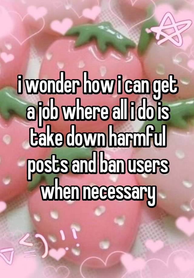 i wonder how i can get a job where all i do is take down harmful posts and ban users when necessary