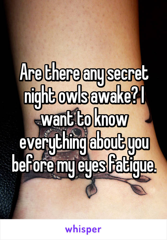 Are there any secret night owls awake? I want to know everything about you before my eyes fatigue.