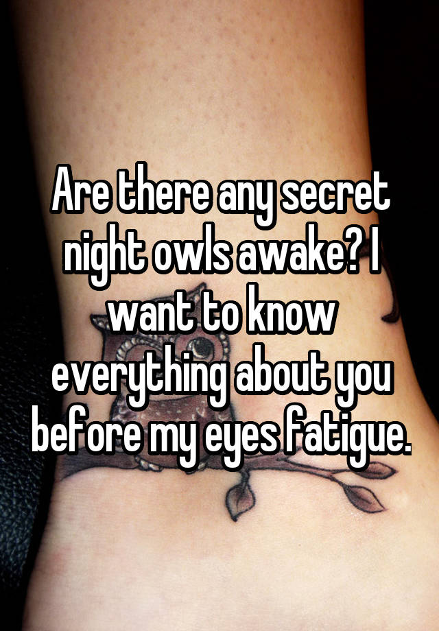 Are there any secret night owls awake? I want to know everything about you before my eyes fatigue.