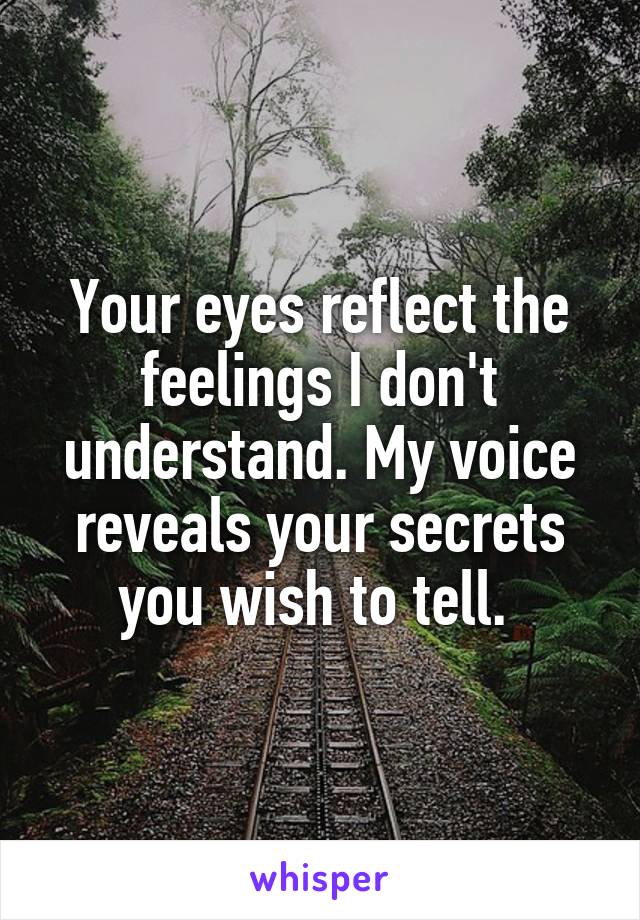 Your eyes reflect the feelings I don't understand. My voice reveals your secrets you wish to tell. 