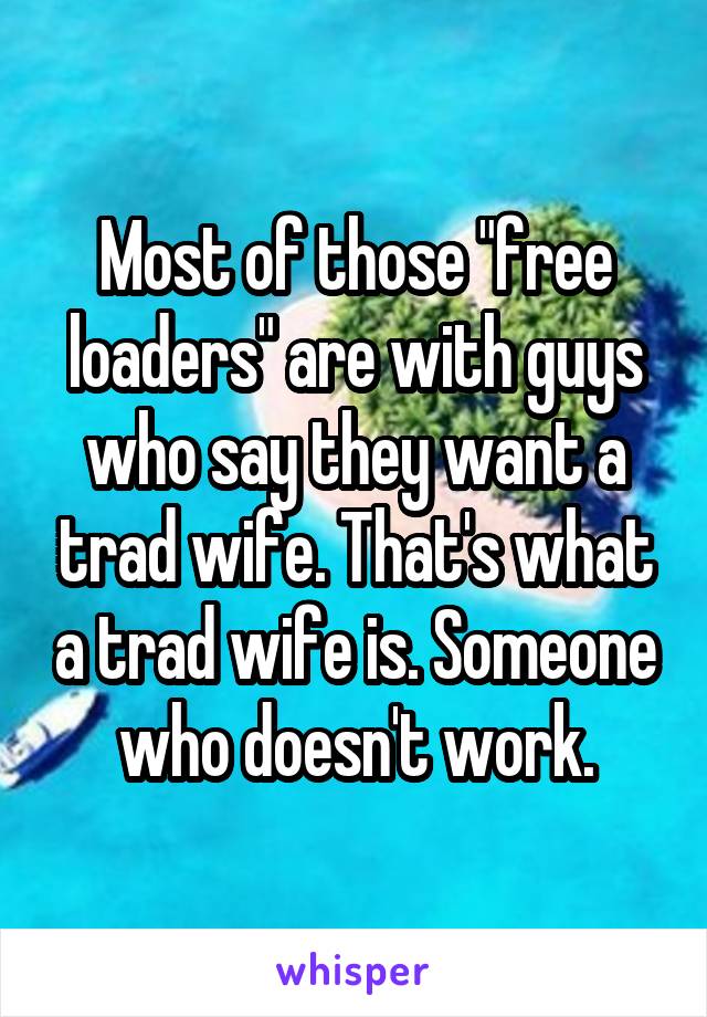 Most of those "free loaders" are with guys who say they want a trad wife. That's what a trad wife is. Someone who doesn't work.