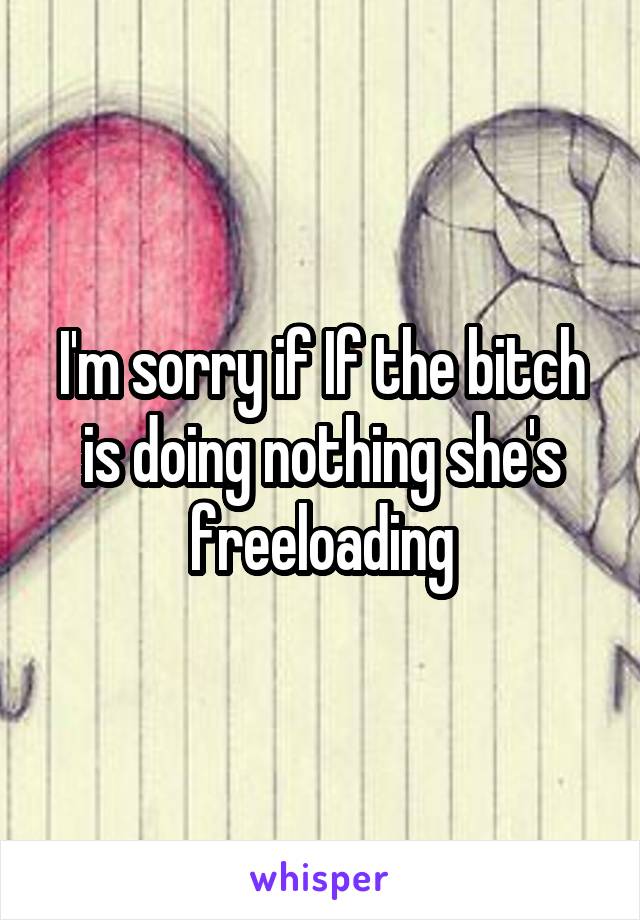 I'm sorry if If the bitch is doing nothing she's freeloading