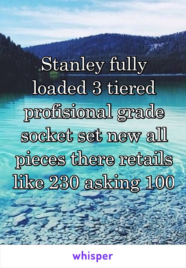 Stanley fully loaded 3 tiered profisional grade socket set new all pieces there retails like 230 asking 100 