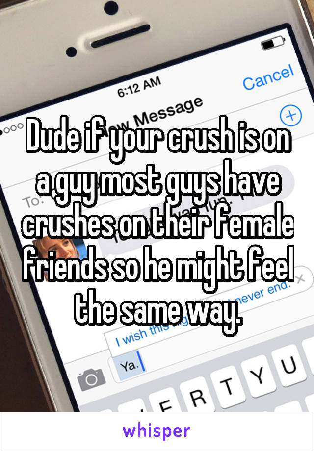 Dude if your crush is on a guy most guys have crushes on their female friends so he might feel the same way.