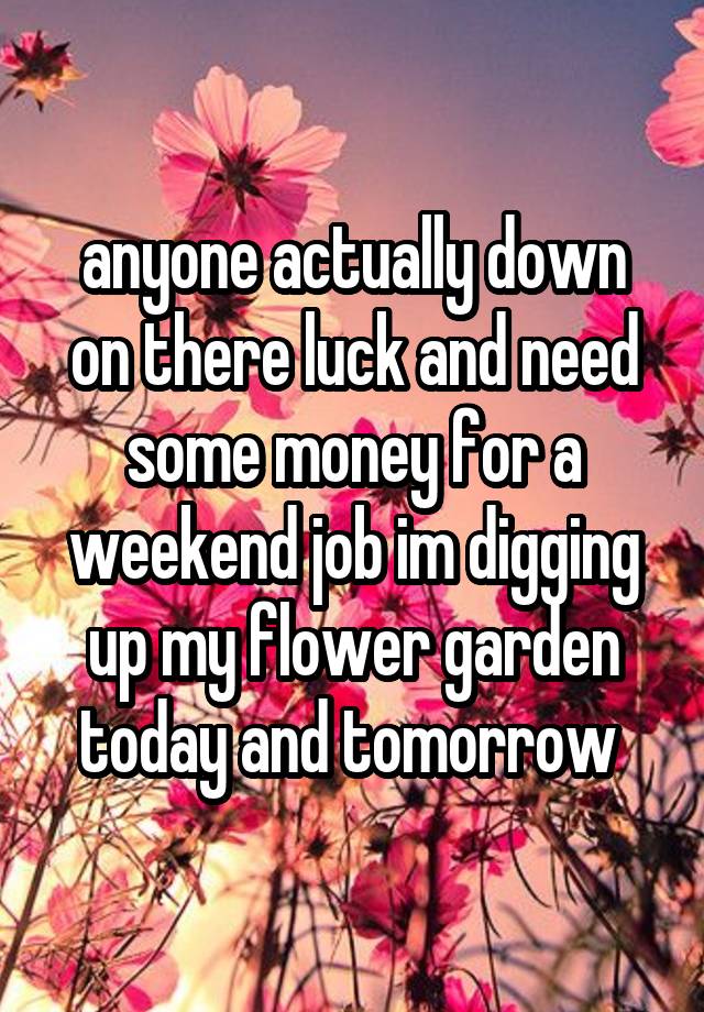 anyone actually down on there luck and need some money for a weekend job im digging up my flower garden today and tomorrow 