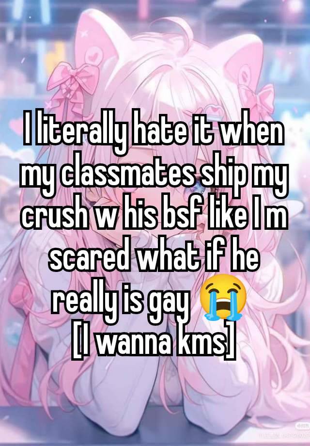 I literally hate it when my classmates ship my crush w his bsf like I m scared what if he really is gay 😭 
[I wanna kms]