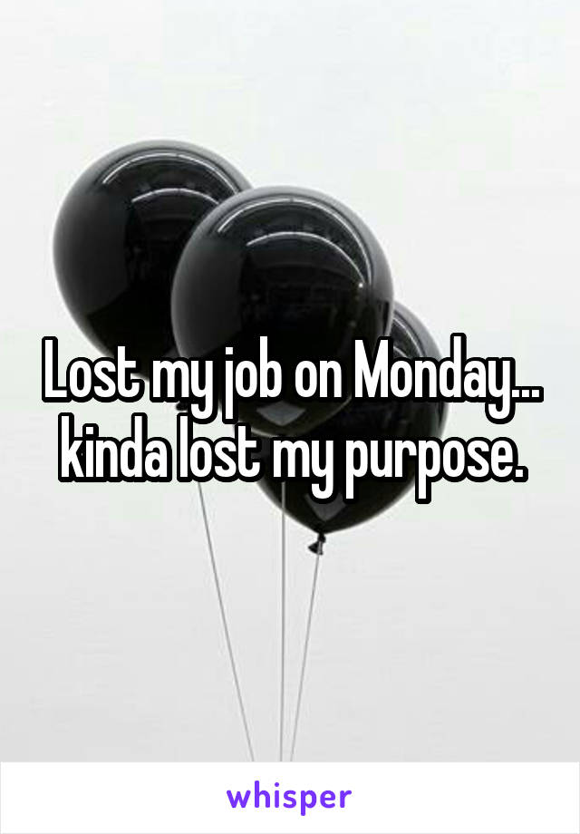 Lost my job on Monday... kinda lost my purpose.