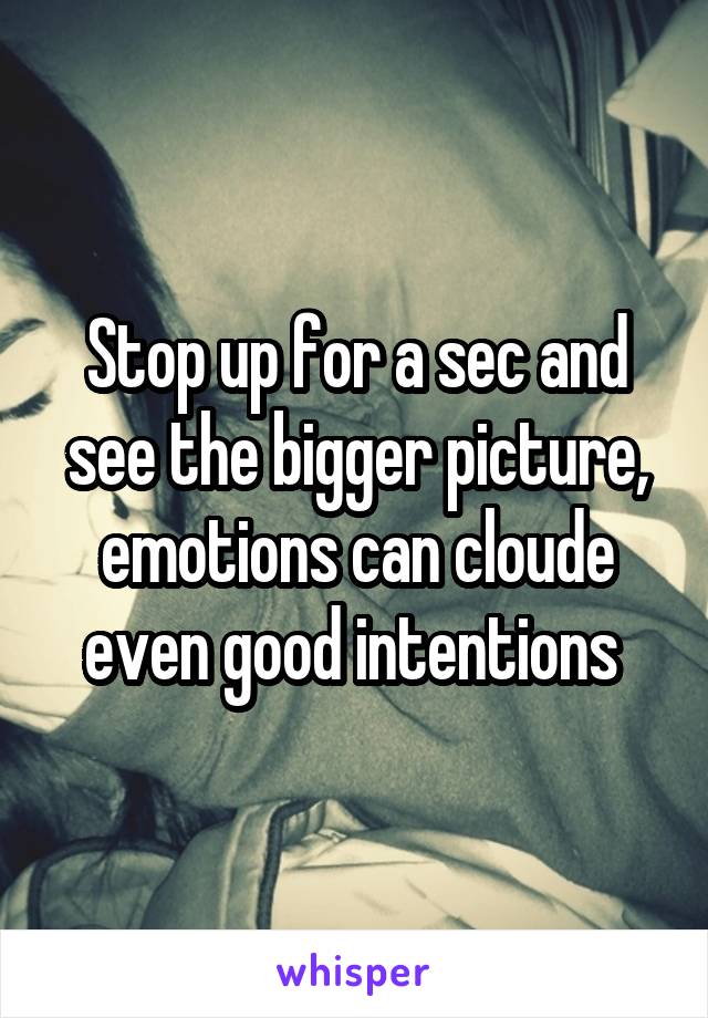 Stop up for a sec and see the bigger picture, emotions can cloude even good intentions 