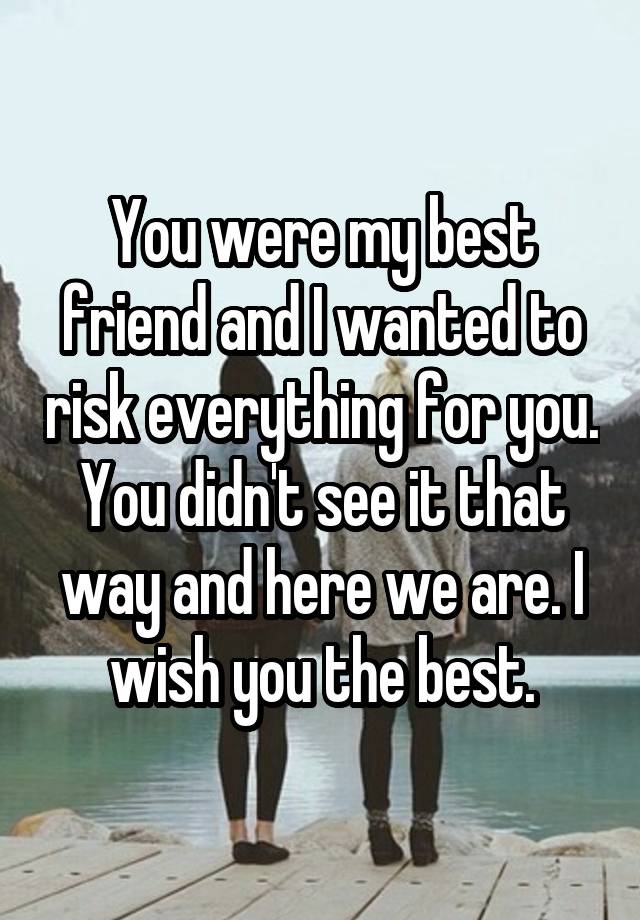 You were my best friend and I wanted to risk everything for you. You didn't see it that way and here we are. I wish you the best.