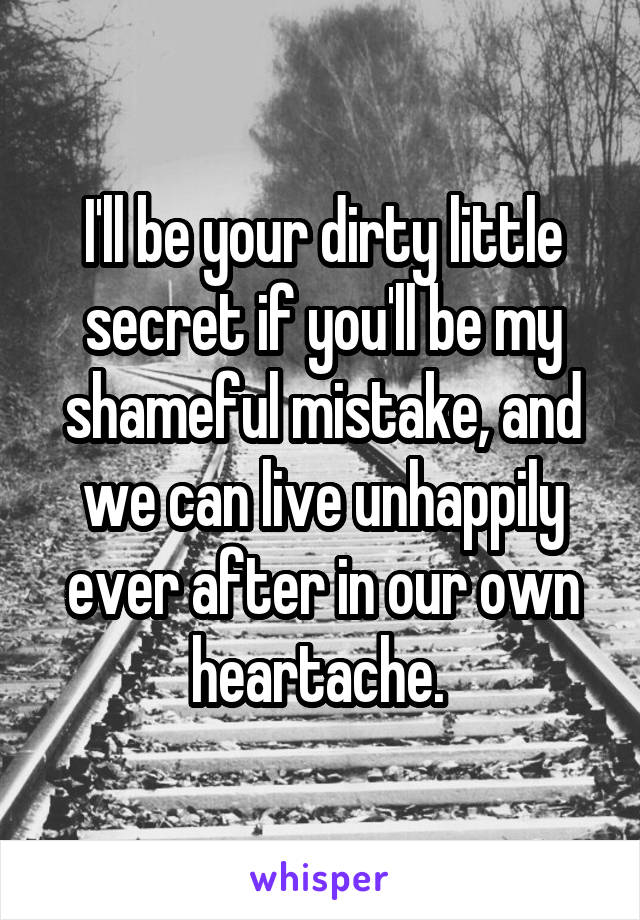 I'll be your dirty little secret if you'll be my shameful mistake, and we can live unhappily ever after in our own heartache. 