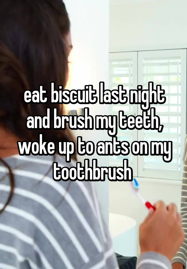 eat biscuit last night and brush my teeth, woke up to ants on my toothbrush 