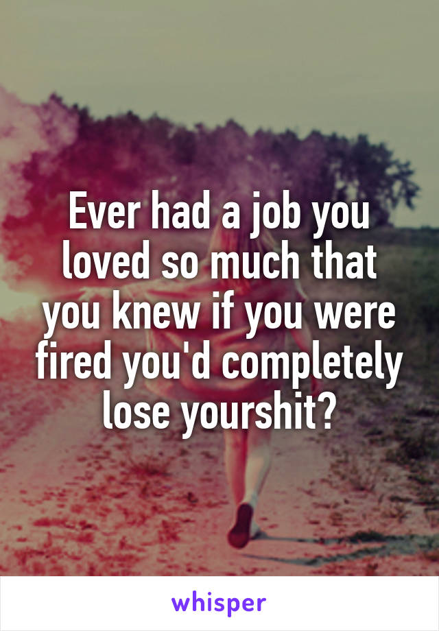 Ever had a job you loved so much that you knew if you were fired you'd completely lose yourshit?