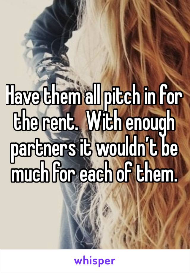 Have them all pitch in for the rent.  With enough partners it wouldn’t be much for each of them. 