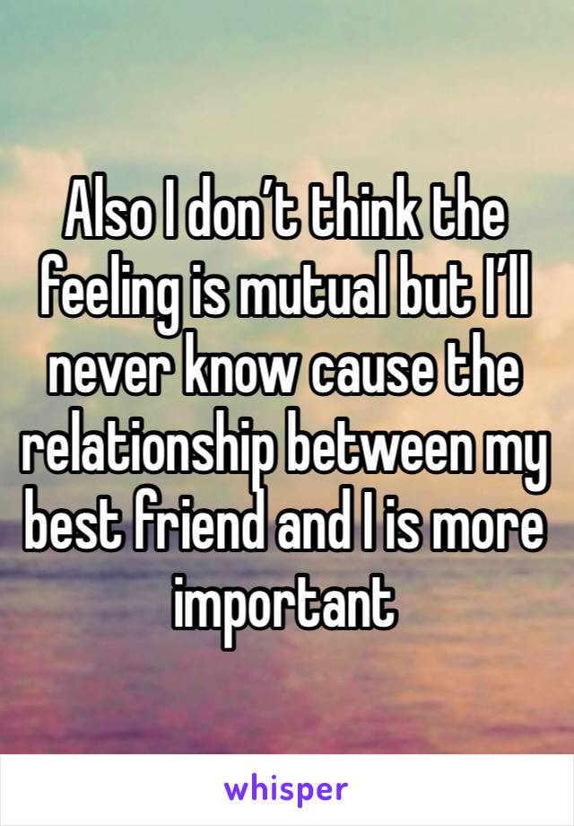 Also I don’t think the feeling is mutual but I’ll never know cause the relationship between my best friend and I is more important 