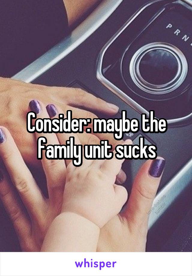 Consider: maybe the family unit sucks