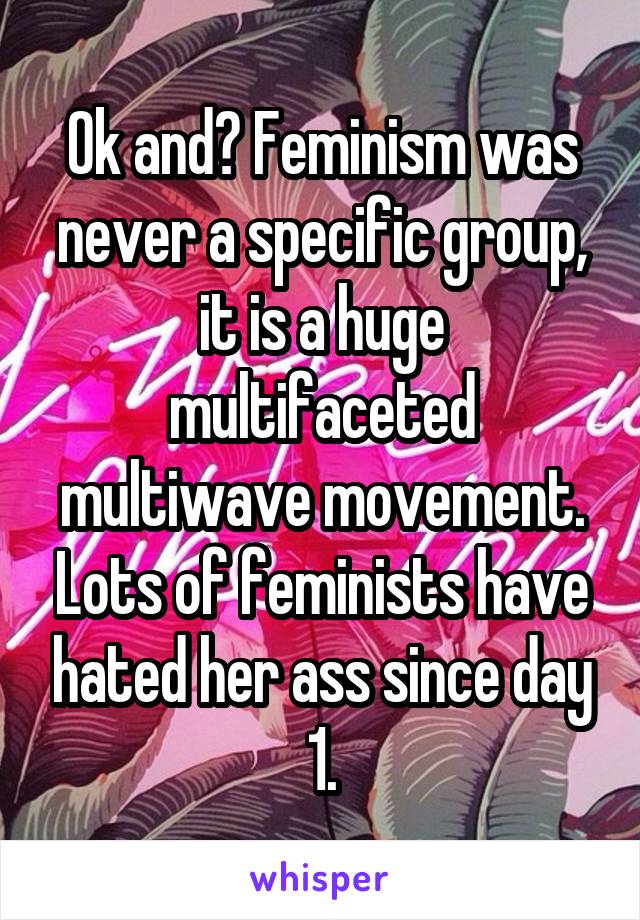 Ok and? Feminism was never a specific group, it is a huge multifaceted multiwave movement. Lots of feminists have hated her ass since day 1.