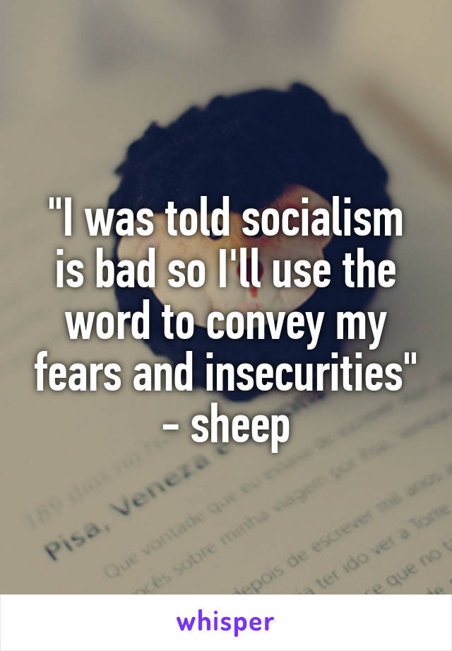 "I was told socialism is bad so I'll use the word to convey my fears and insecurities" - sheep