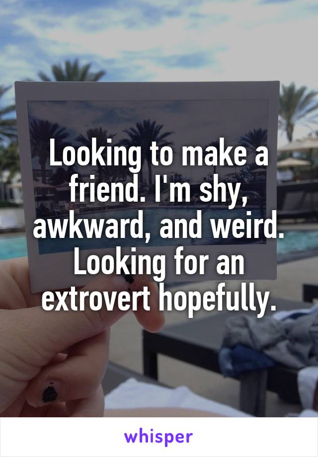 Looking to make a friend. I'm shy, awkward, and weird. Looking for an extrovert hopefully.