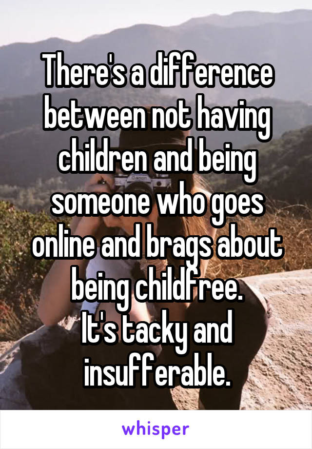 There's a difference between not having children and being someone who goes online and brags about being childfree.
It's tacky and insufferable.