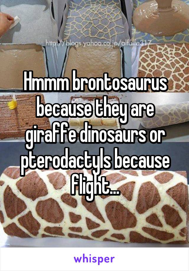 Hmmm brontosaurus because they are giraffe dinosaurs or pterodactyls because flight...