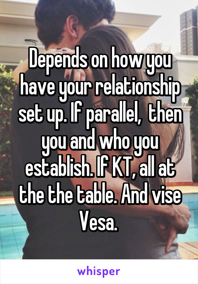 Depends on how you have your relationship set up. If parallel,  then you and who you establish. If KT, all at the the table. And vise Vesa. 