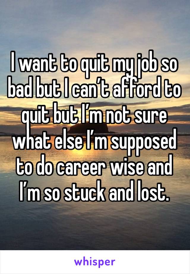 I want to quit my job so bad but I can’t afford to quit but I’m not sure what else I’m supposed to do career wise and I’m so stuck and lost. 