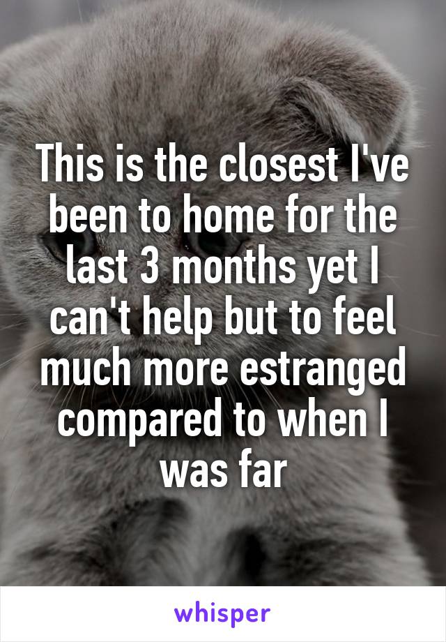 This is the closest I've been to home for the last 3 months yet I can't help but to feel much more estranged compared to when I was far