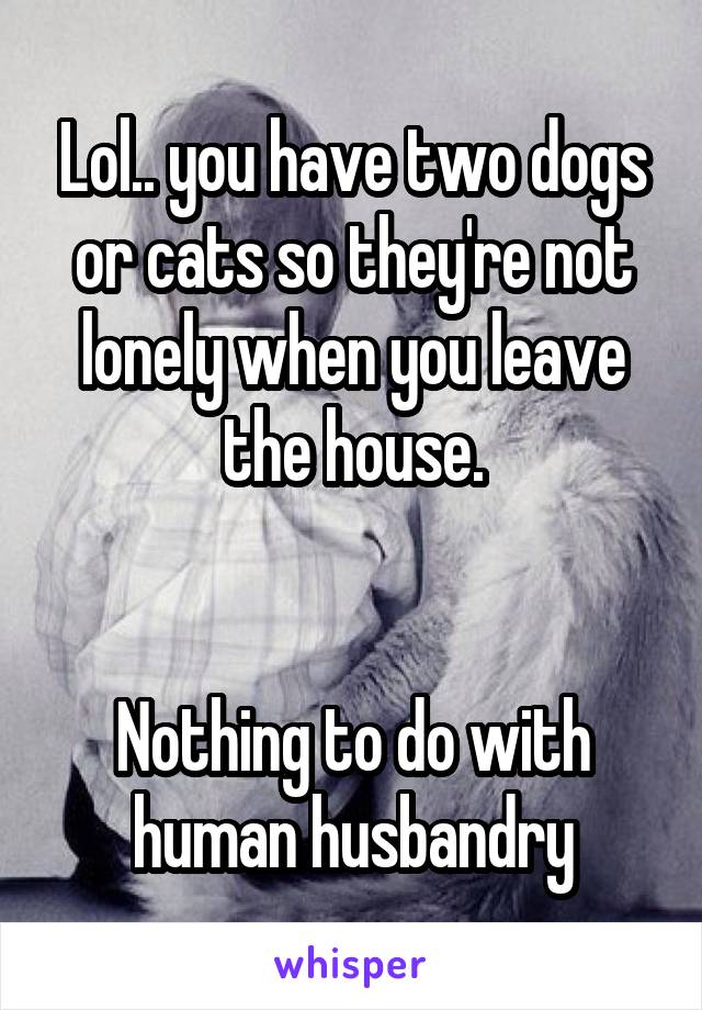 Lol.. you have two dogs or cats so they're not lonely when you leave the house.


Nothing to do with human husbandry