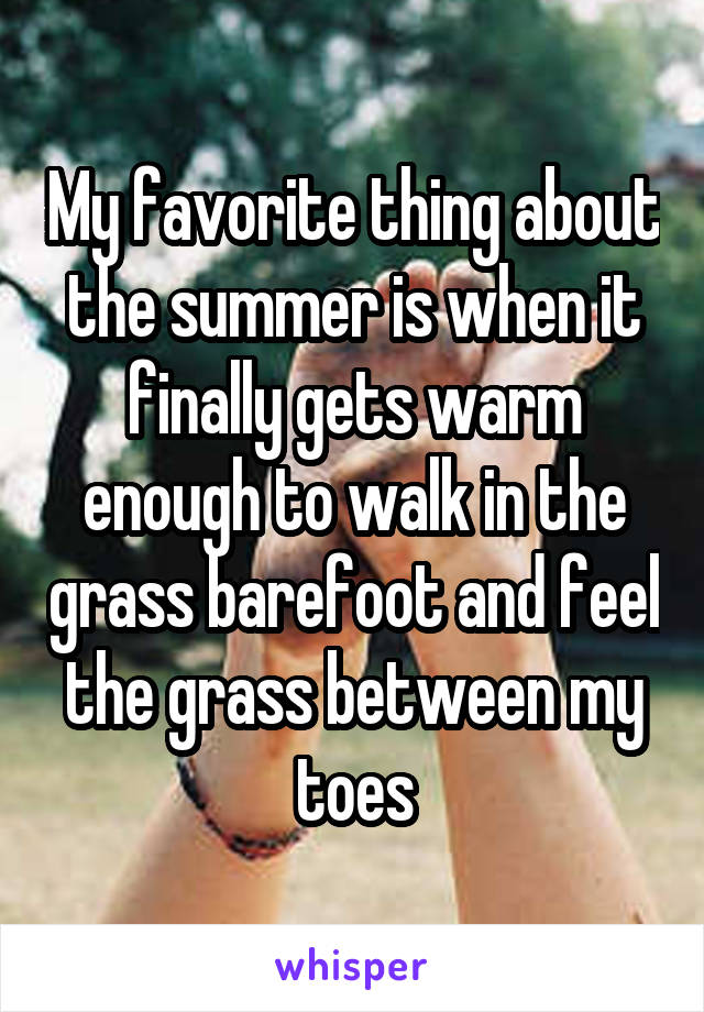 My favorite thing about the summer is when it finally gets warm enough to walk in the grass barefoot and feel the grass between my toes