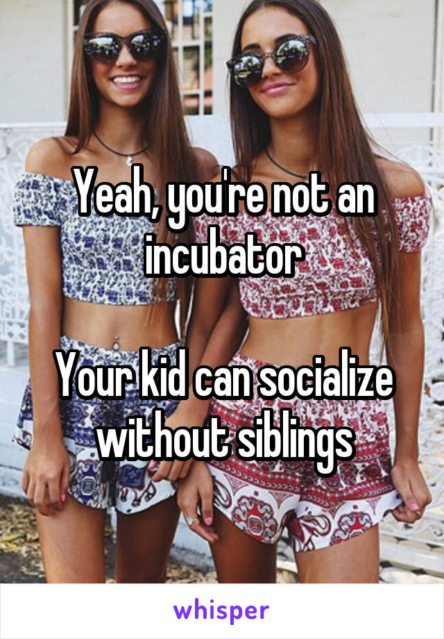 Yeah, you're not an incubator

Your kid can socialize without siblings