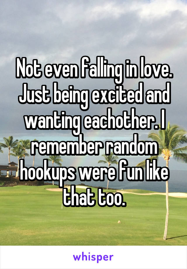 Not even falling in love. Just being excited and wanting eachother. I remember random hookups were fun like that too.