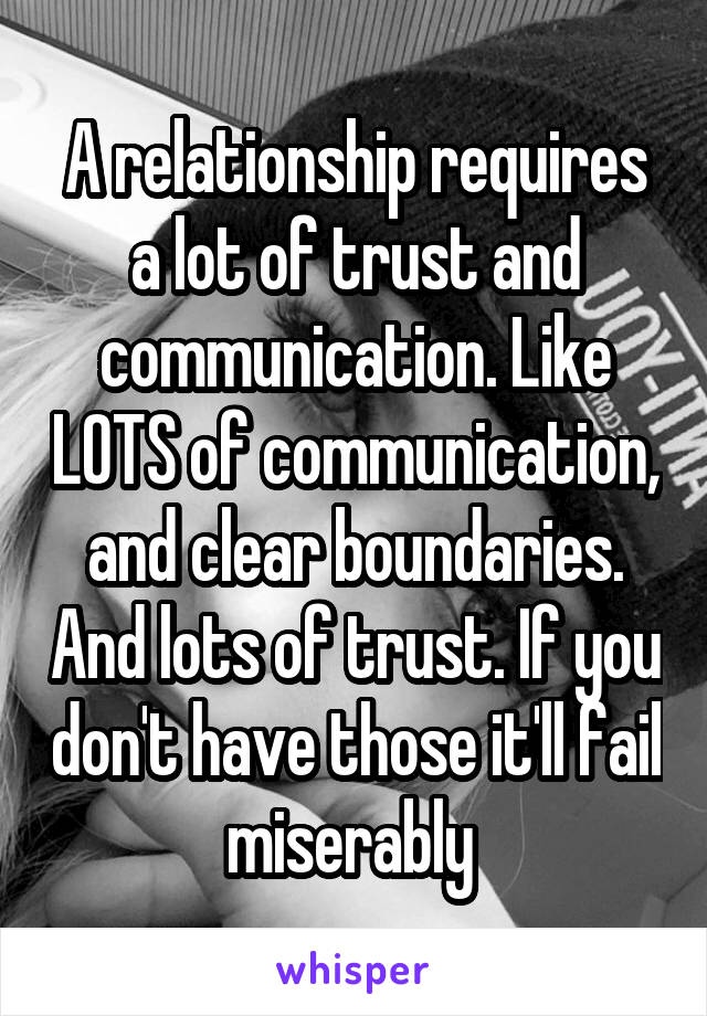 A relationship requires a lot of trust and communication. Like LOTS of communication, and clear boundaries. And lots of trust. If you don't have those it'll fail miserably 