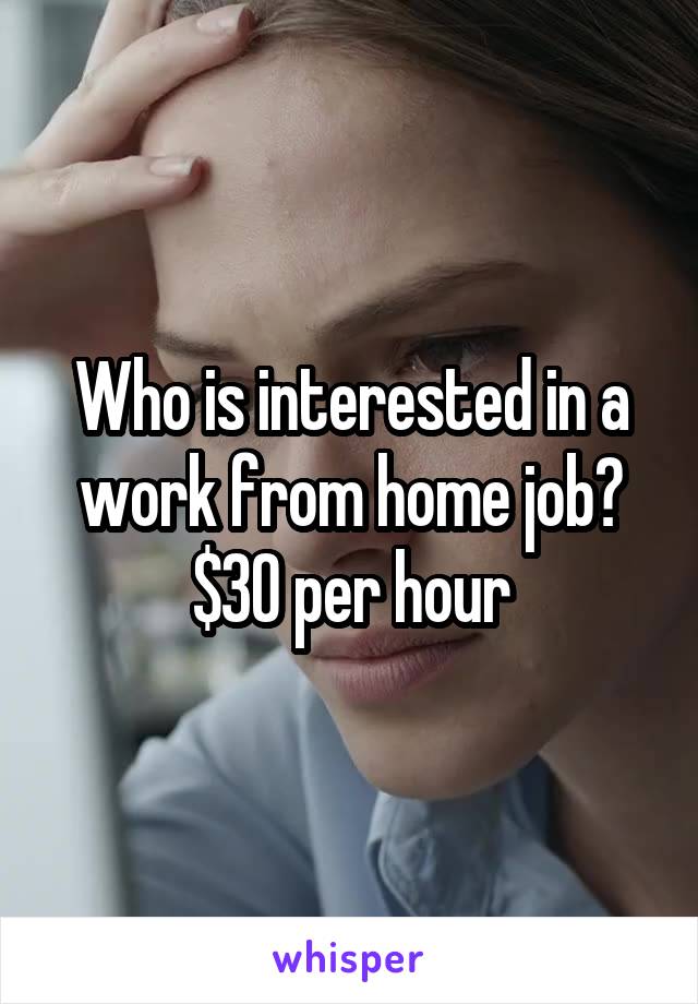 Who is interested in a work from home job?
$30 per hour