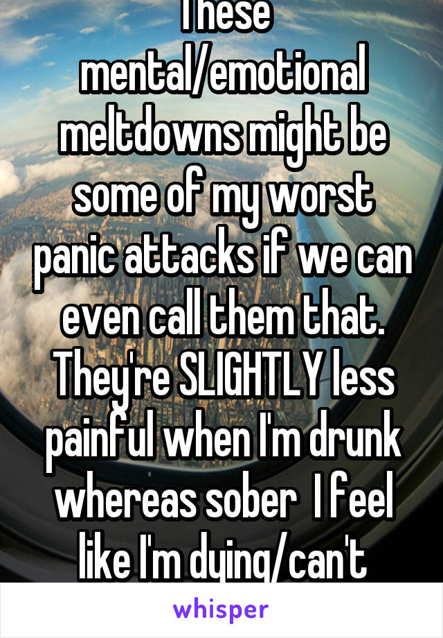 These mental/emotional meltdowns might be some of my worst panic attacks if we can even call them that. They're SLIGHTLY less painful when I'm drunk whereas sober  I feel like I'm dying/can't breathe.