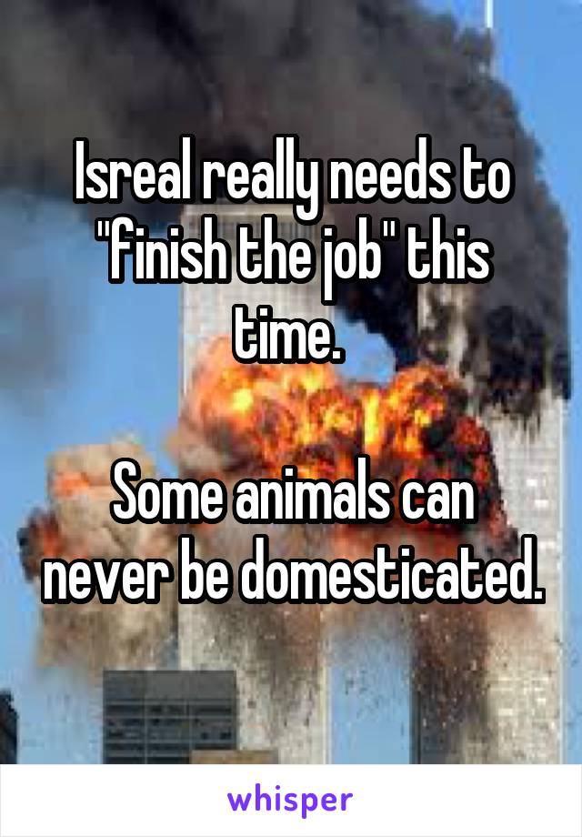 Isreal really needs to "finish the job" this time. 

Some animals can never be domesticated. 