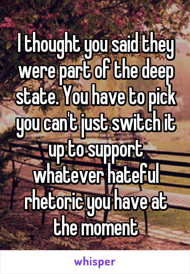 I thought you said they were part of the deep state. You have to pick you can't just switch it up to support whatever hateful rhetoric you have at the moment