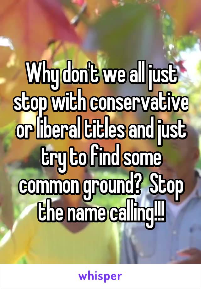 Why don't we all just stop with conservative or liberal titles and just try to find some common ground?  Stop the name calling!!!