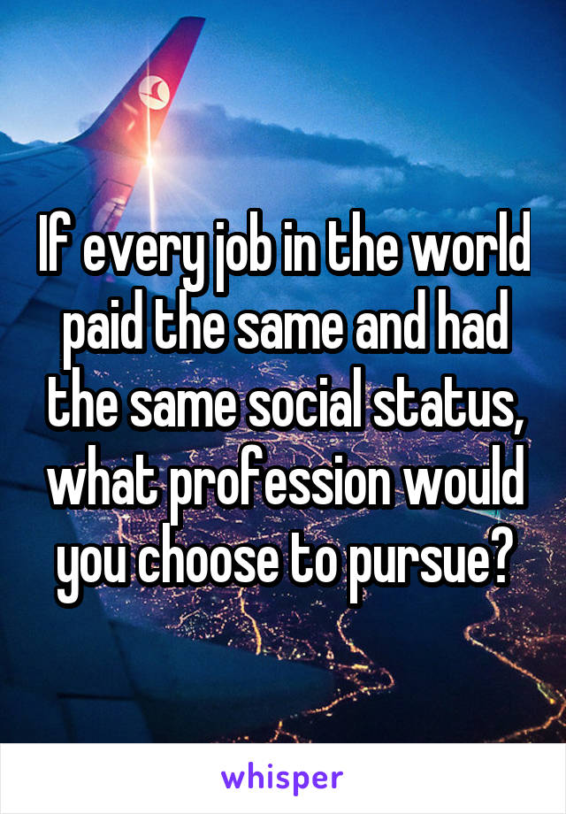 If every job in the world paid the same and had the same social status, what profession would you choose to pursue?