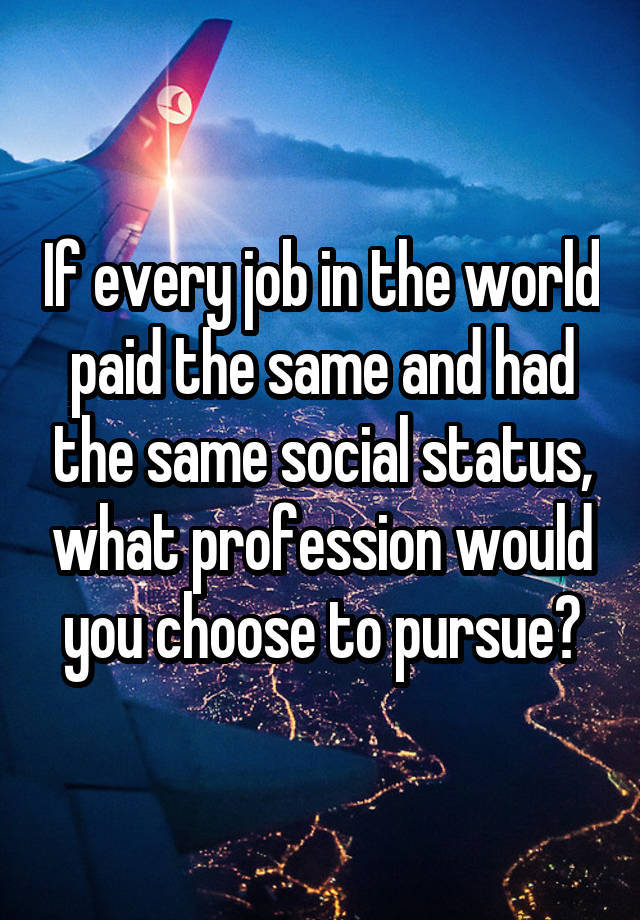 If every job in the world paid the same and had the same social status, what profession would you choose to pursue?