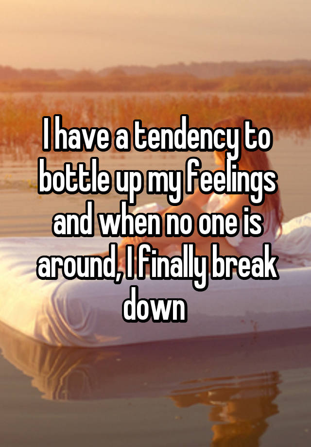 I have a tendency to bottle up my feelings and when no one is around, I finally break down 