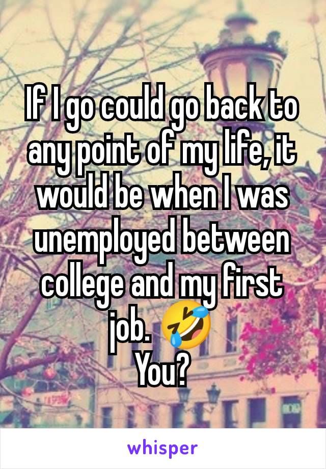 If I go could go back to any point of my life, it would be when I was unemployed between college and my first job. 🤣
You?