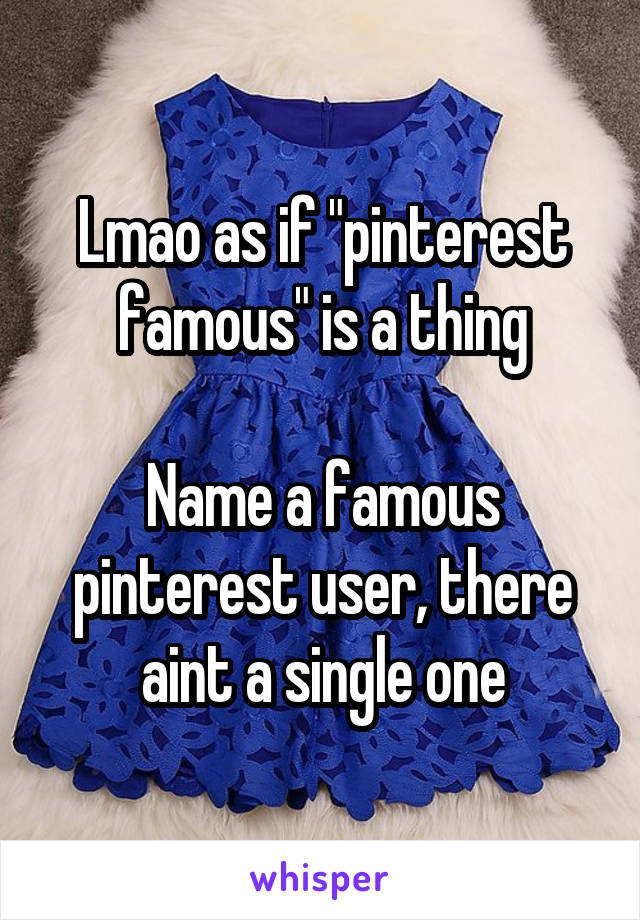 Lmao as if "pinterest famous" is a thing

Name a famous pinterest user, there aint a single one