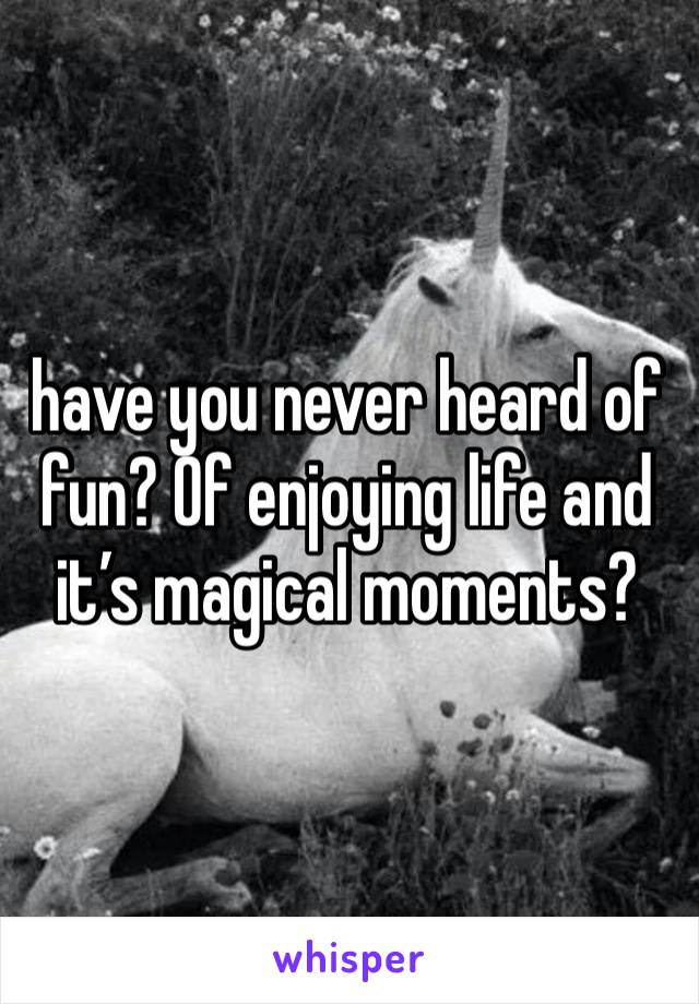 have you never heard of fun? Of enjoying life and it’s magical moments? 