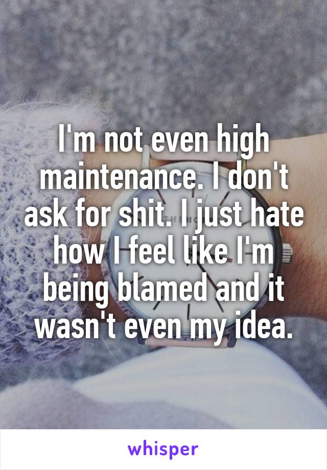 I'm not even high maintenance. I don't ask for shit. I just hate how I feel like I'm being blamed and it wasn't even my idea.