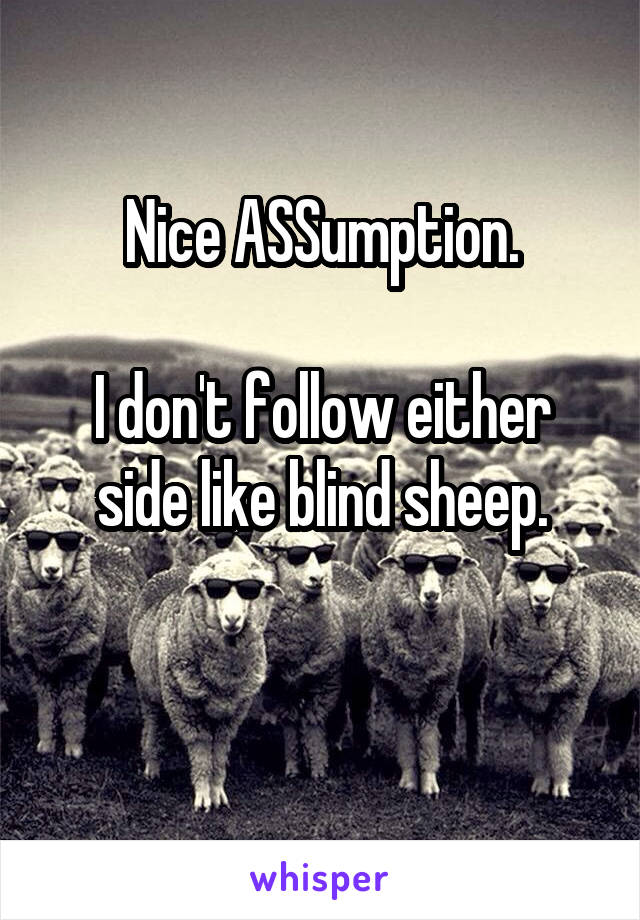 Nice ASSumption.

I don't follow either side like blind sheep.

