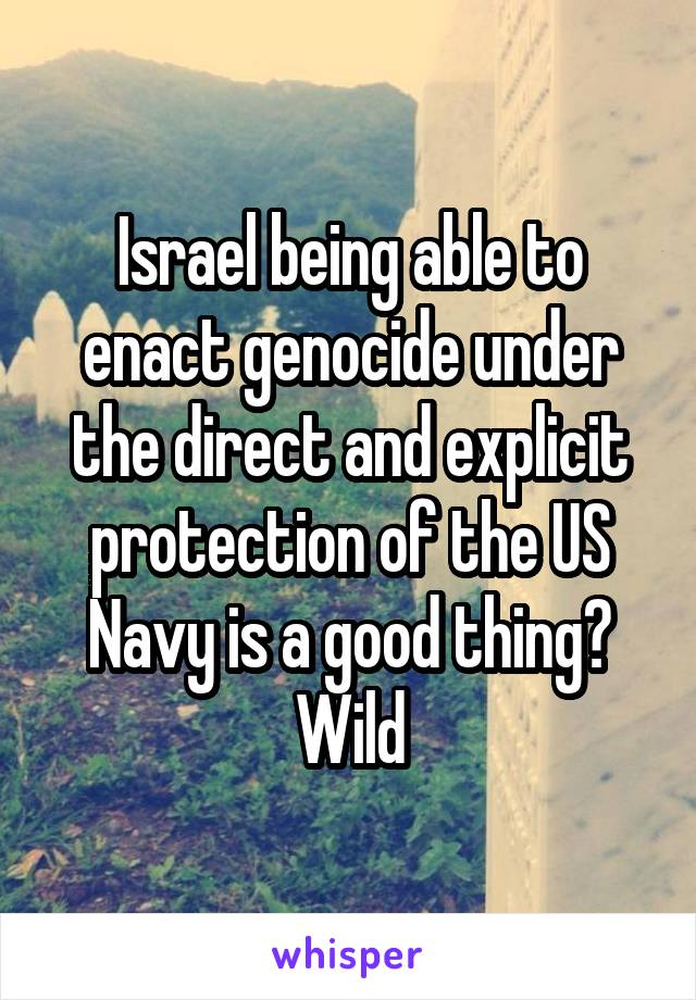 Israel being able to enact genocide under the direct and explicit protection of the US Navy is a good thing? Wild